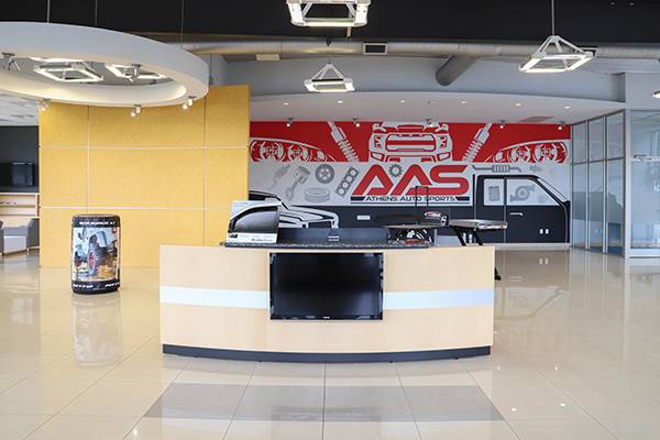 Athens Auto Sports Showroom Reception Desk