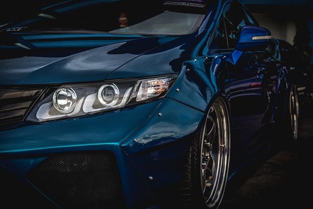 Blue Customized Lowered Car